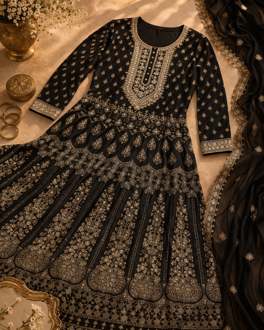 Black Rayon Floor Length Anarkali