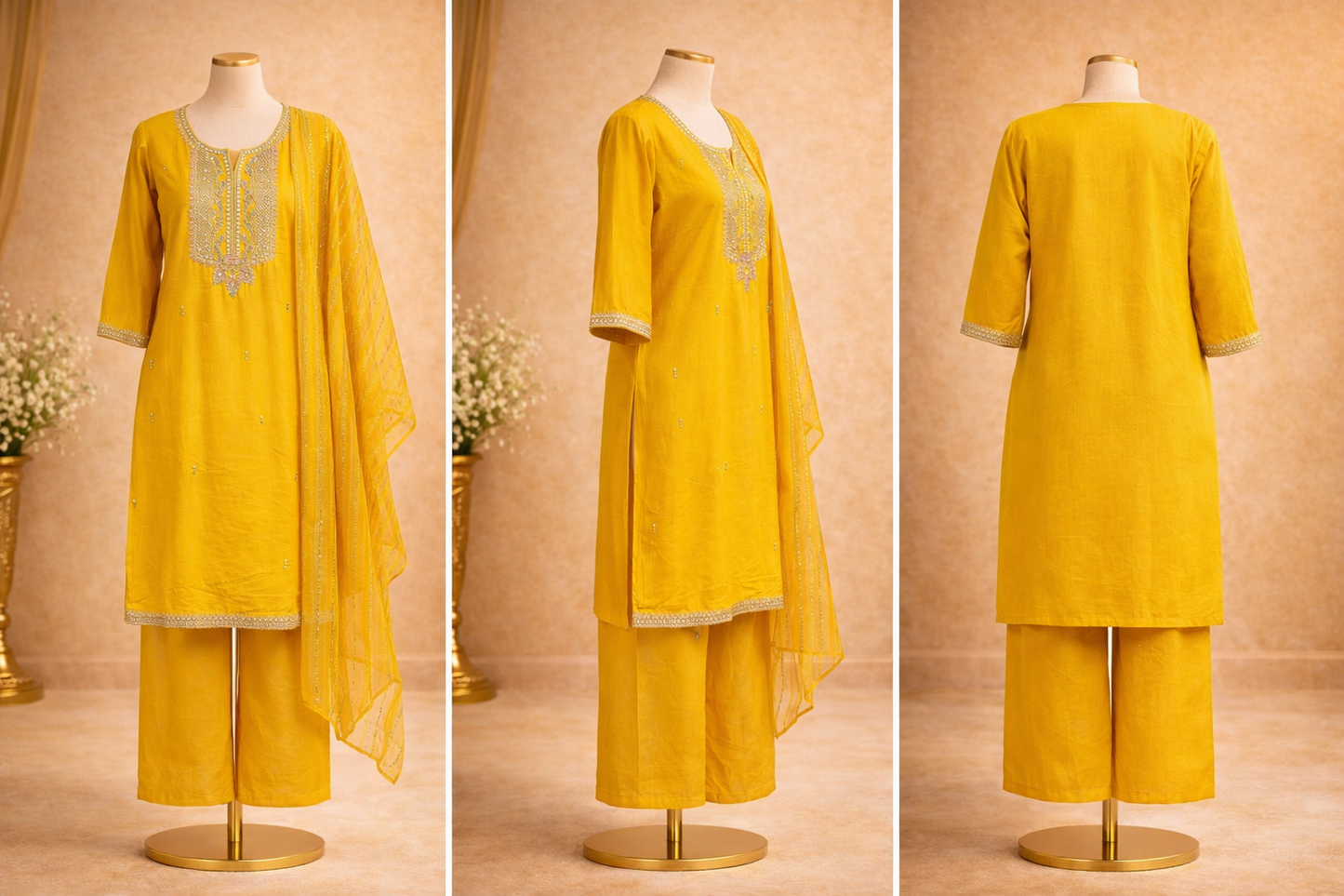 Yellow Rayon Straight Suit