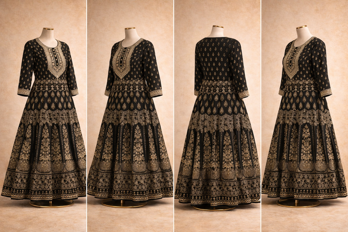 Black Rayon Floor Length Anarkali
