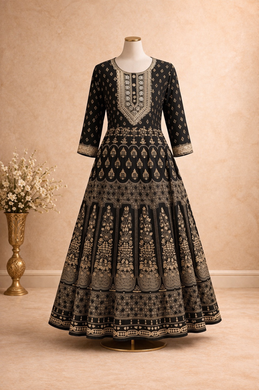 Black Rayon Floor Length Anarkali