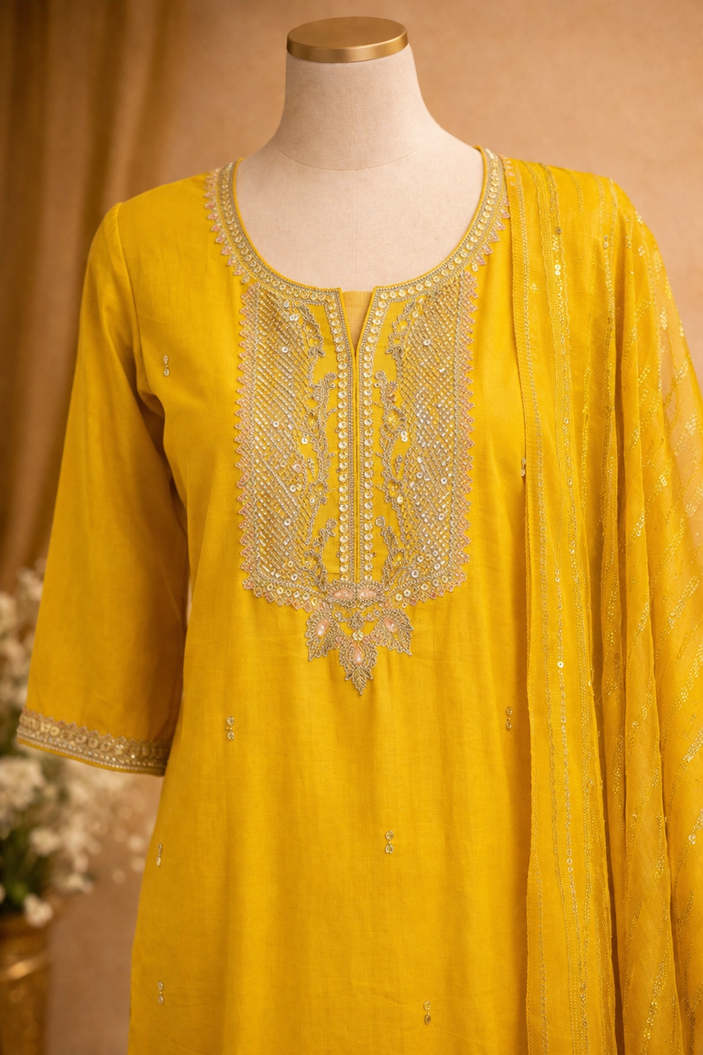 Yellow Rayon Straight Suit