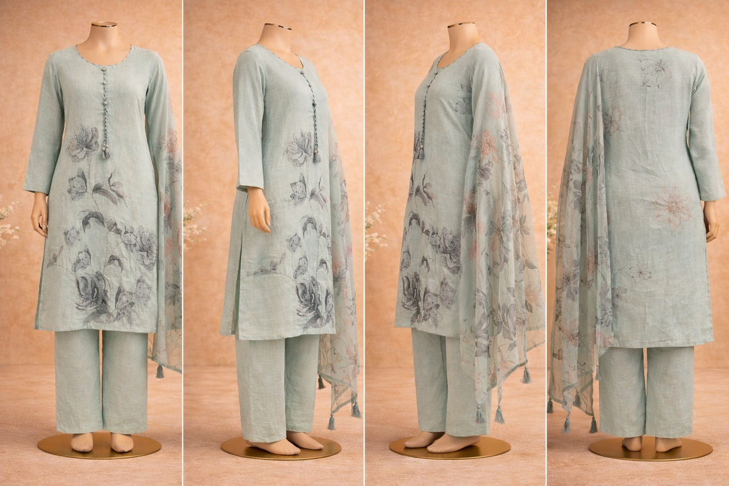 Pastel Green LInen Suit Set