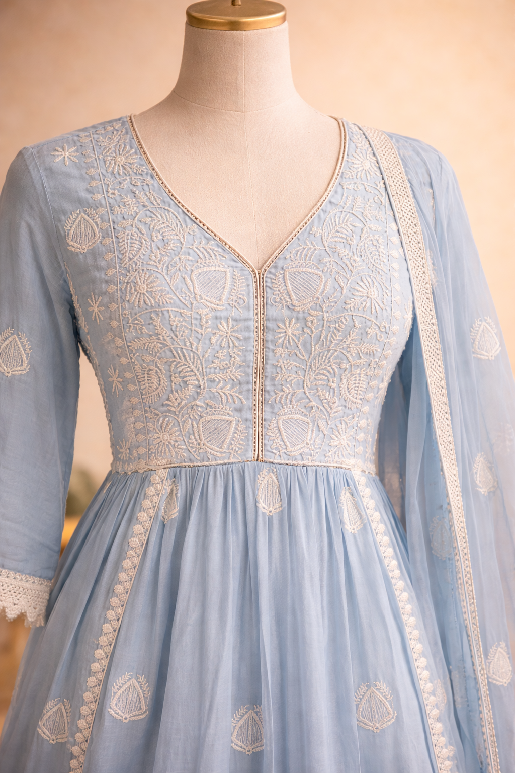 Sky Blue Embroidered Anarkali Set