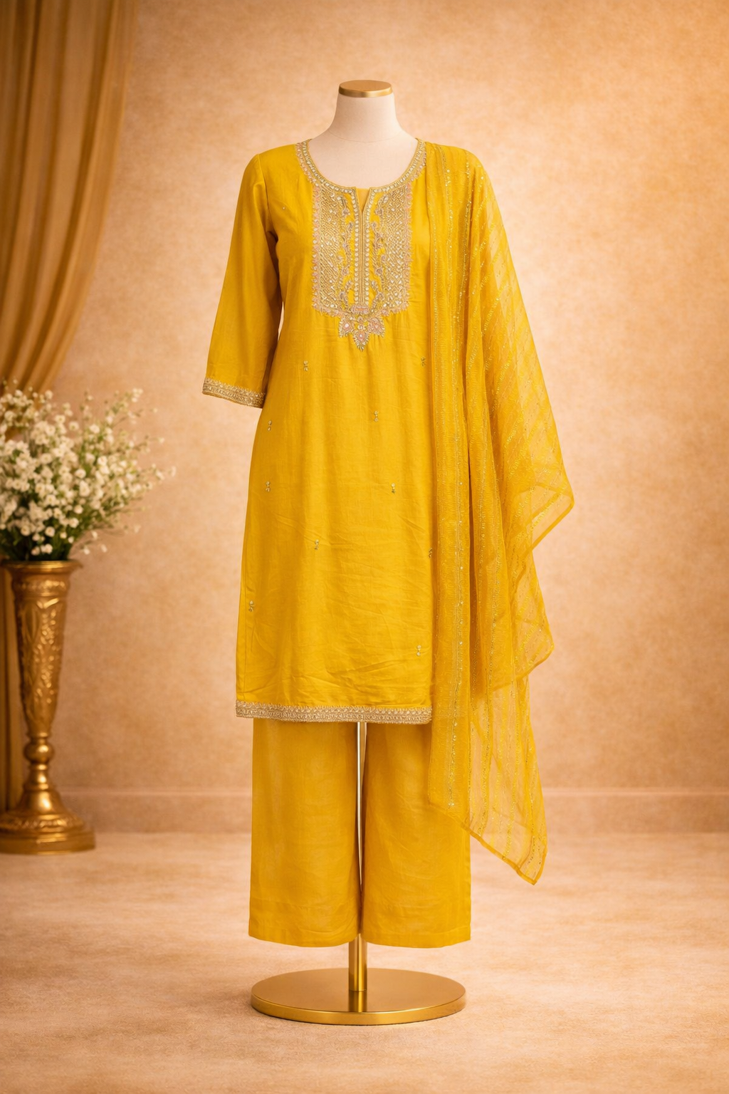Yellow Rayon Straight Suit