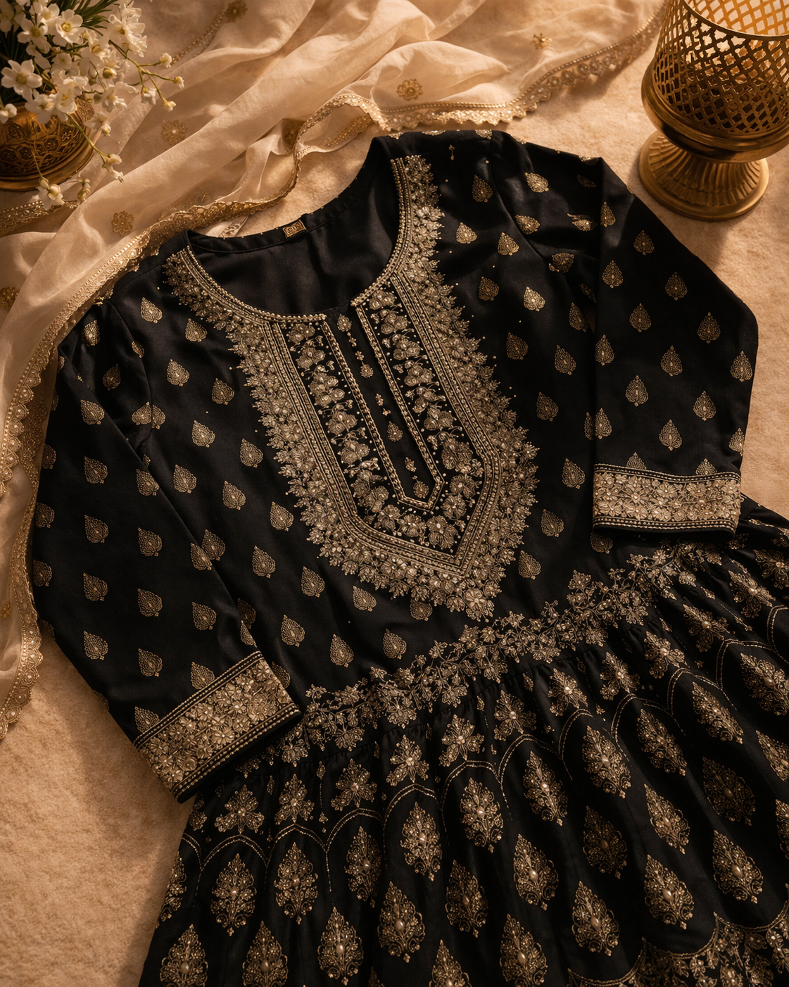 Black Rayon Floor Length Anarkali