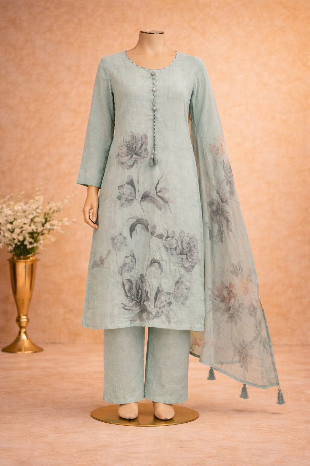 Pastel Green LInen Suit Set