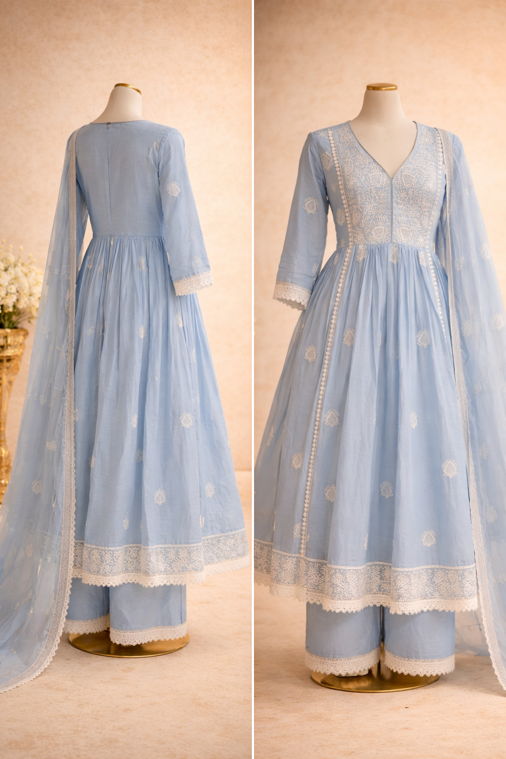 Sky Blue Embroidered Anarkali Set